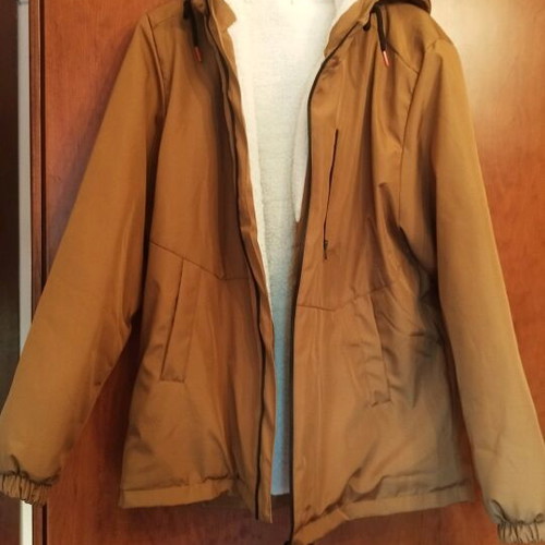 Brown waterproof jacket with lining and hood like new, XXL
