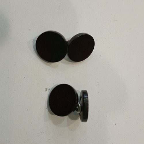 Cufflinks new black round plastic with deep burgundy hint