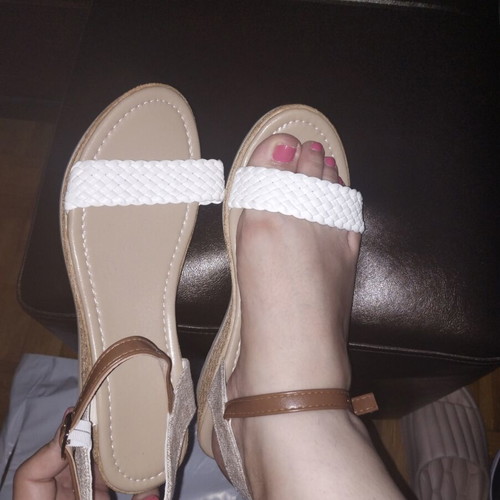 Sandals platform new, white and beige, size 43 approx