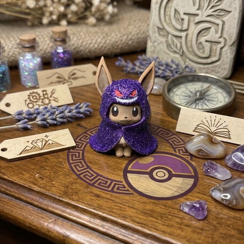 Little Figure Eevee Wearing Poncho Gengar Glitter Edition Handmade