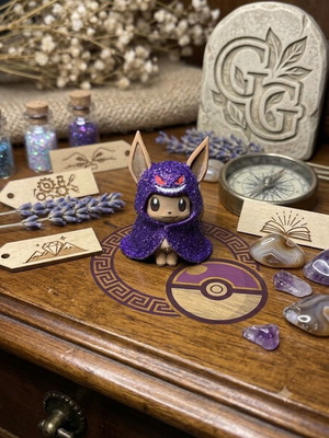 Little Figure Eevee Wearing Poncho Gengar Glitter Edition Handmade