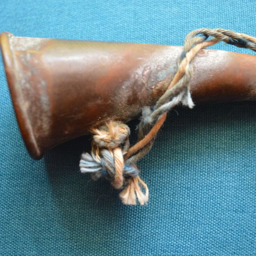 Old prewar tram conductor horn used with fabric ribbon