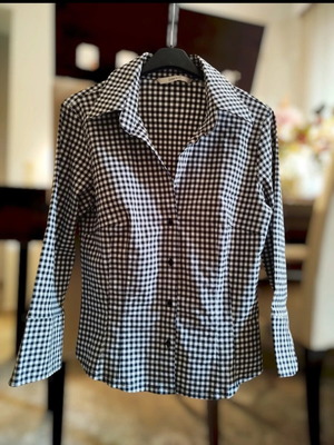Zara Basic shirt with 3/4 sleeve gingham black and white like new