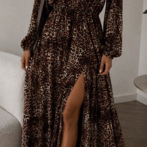 Maxi leopard dress with V-neck and slit, like new, ASOS