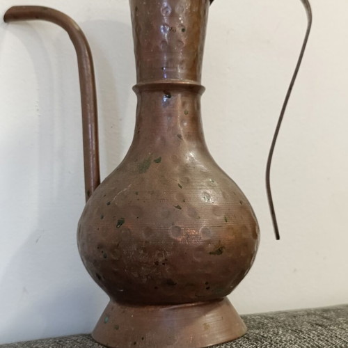 Handmade old copper jug used, 21 cm height