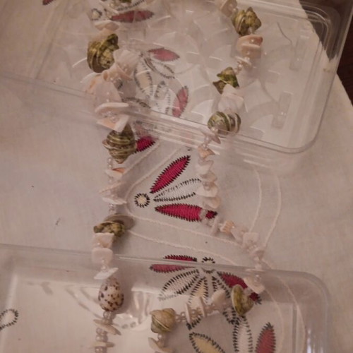 Long necklace made of shells like new, beige and brown