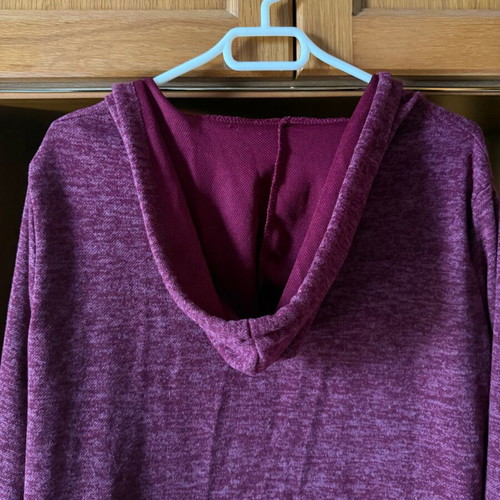 Knitted burgundy cardigan with hood new without buttons or zipper