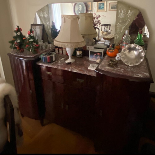 Dining table and buffet like new, solid walnut wood and marble