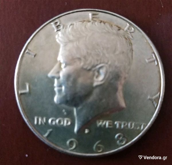  Half dollar USE Silver 1968. miso dolario amerikis tou 1968. asimenio