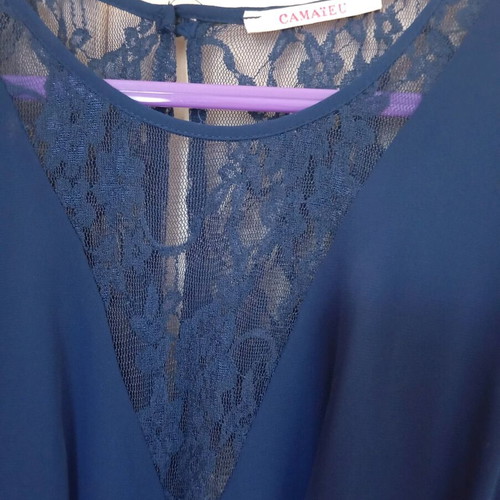 Dress new blue with lace on bust and back, side zipper size M