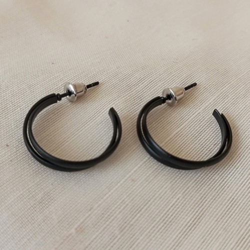 Set of 4 Small Black Stainless Steel Hoop Earrings new