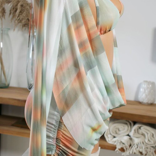 Beachwear set new, ombre shades green, pink, blue, beige