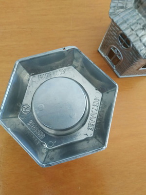 Metal Vigil Lamp like new with church-shaped lid