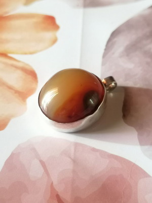 Silver 950 Handmade Pendant with Brown Agate Mineral Stone New