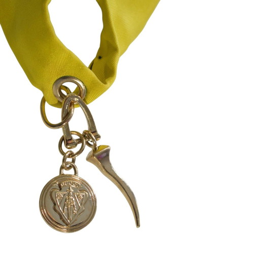 Gucci Twilly yellow black striped silk scarf choker bag charm