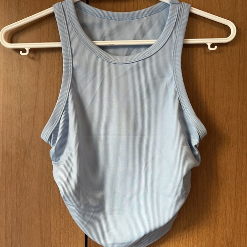 Rib crop tank top baby blue XS like new with side ruching