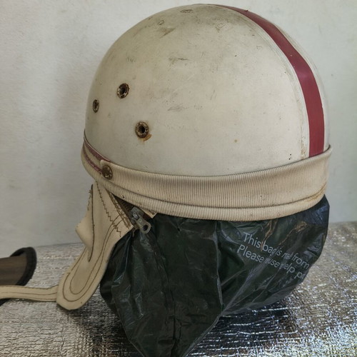 Vintage 1950s motorcycle helmet similar to Thanasis Veggos films