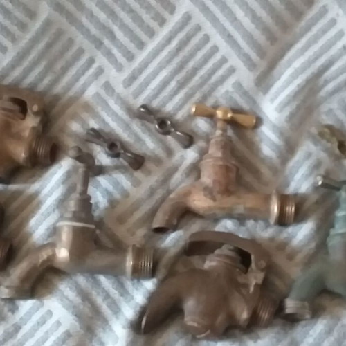 Collectible brass taps set of 6, old and unpolished