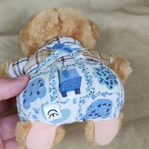 Teddy Bear 15.5 cm used, vintage soft toy with work outfit