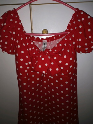 Dress slim fit with polka dot design and bow at neckline like new, red