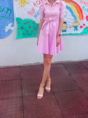 Elbana Milano Pink Shirt Dress S like new with belt