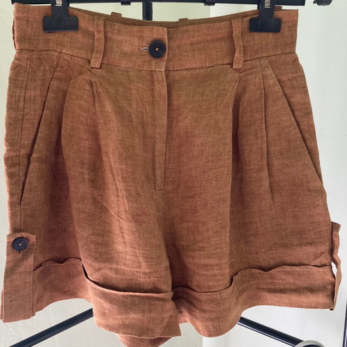 Linen high-waisted shorts with pleats terracotta, like new, Massimo Dutti