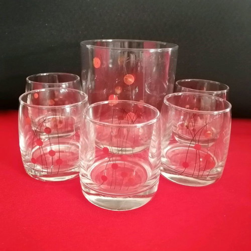 Whiskey Glasses with Ice Bowl Set like new, retro mid-century design