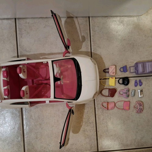 Barbie Fiat 500 Convertible used white toy car with pink interior