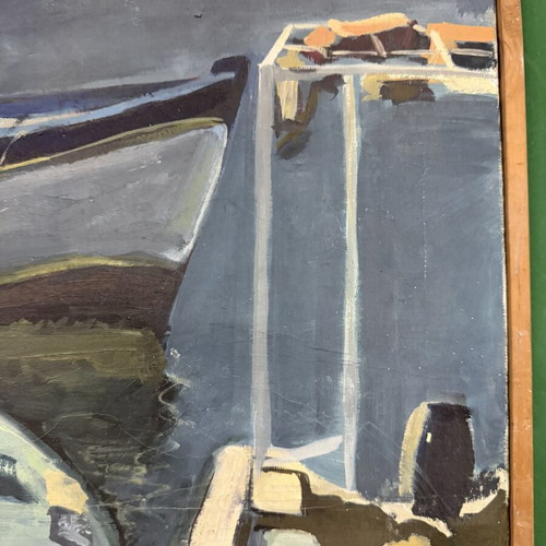 Oil painting of boats by Panikos Tsangaras