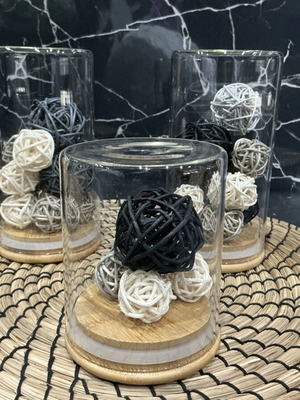 Set of 3 glass decorative vases with rattan balls like new