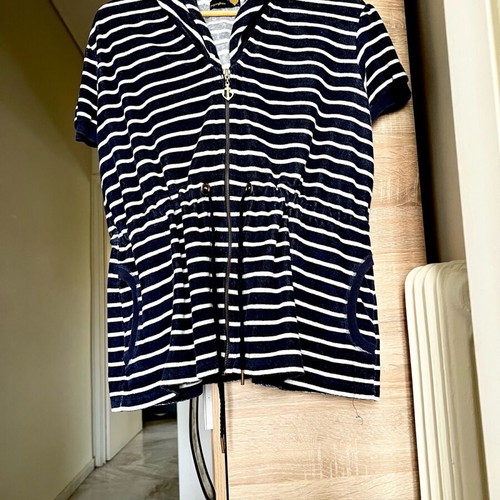 Sugarfree striped short-sleeve jacket white and dark blue like new, size XL