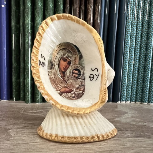 Handmade Panagia Ierousolymitsa Icon in Natural Shell like new