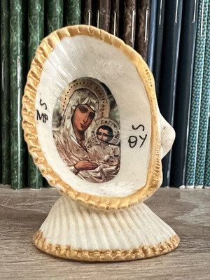 Handmade Panagia Ierousolymitsa Icon in Natural Shell like new