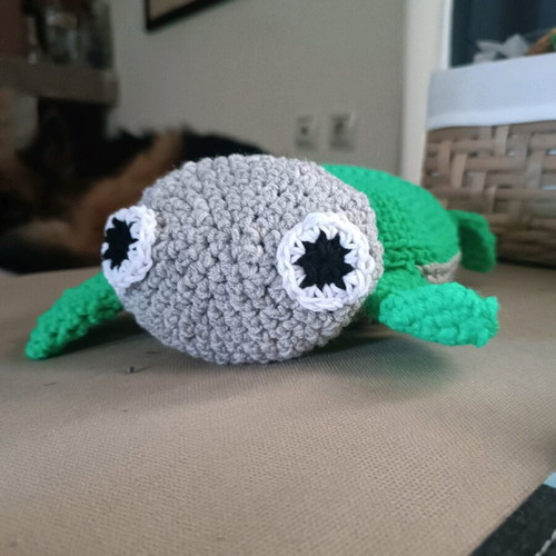 Crochet handmade turtle like new, green and gray