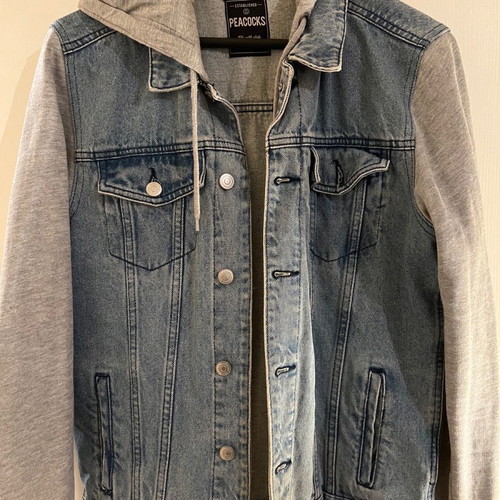 Jean jacket with cotton sleeves used, size S, blue