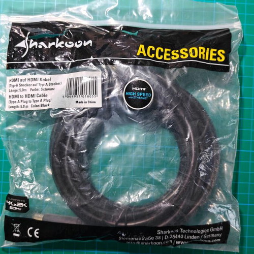 Sharkoon HDMI cable new 5 meters high speed