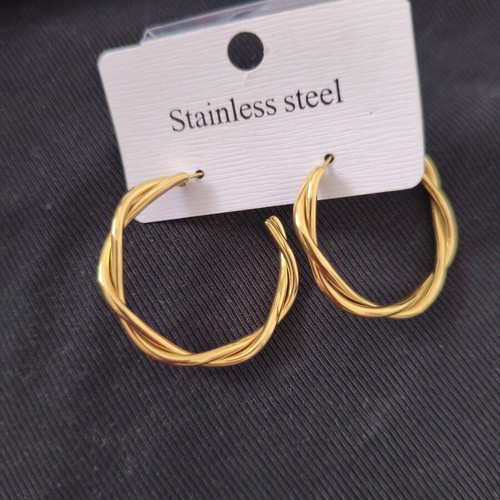 Gold Hoop Earrings braided stainless steel new