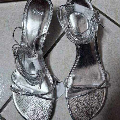 Mango sandals new with straps, silver, size 38