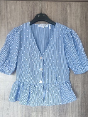 Koton Summer Shirt Blue with Ruffles and Balloon Sleeves New