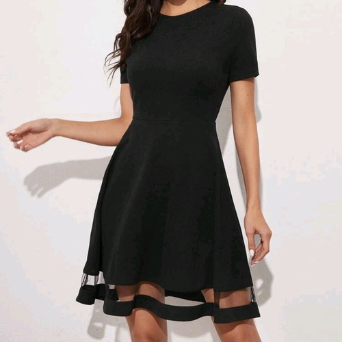 Black flared dress with transparency size Medium, never worn