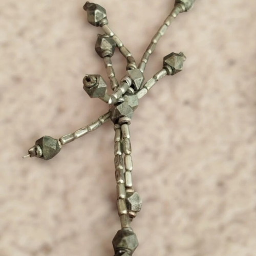 Long necklace like new with metallic beads gray silver