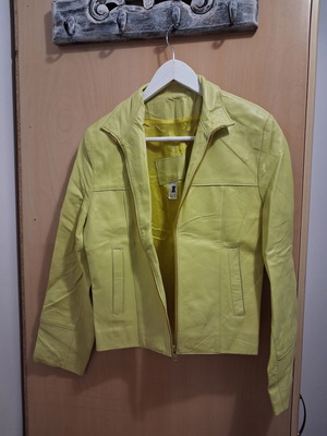 Lapel women's leather jacket like new, green and yellow