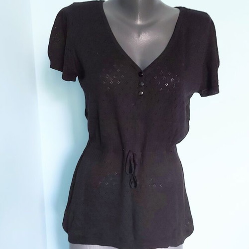 Estelle women's lace-look tunic blouse, black, organic cotton knit