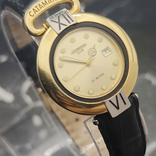 Catamaran Club Swiss Quartz watch used, vintage 1991, gold and silver