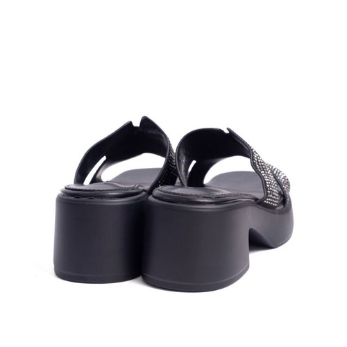 Platform sandals with side cutouts and strass new, black