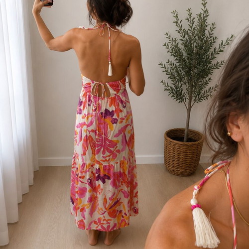 Backless printed dress Zara like new, multicolor