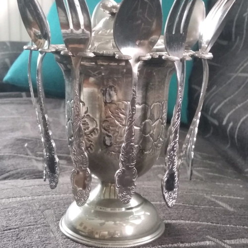 Vintage rostfrei dessert set with spoons and forks, broken handle