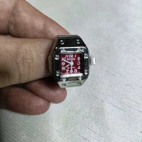 Vintage mini women's ring watch new, red and silver