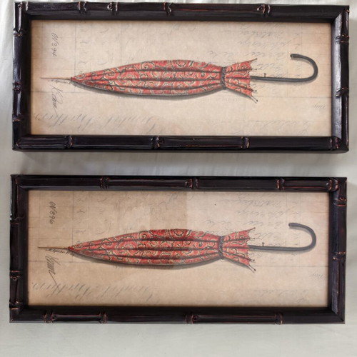 Set of 2 Vintage Decorative Prints by R. Speicher, 1998, Bamboo Frame