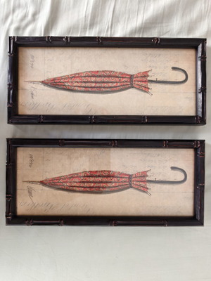 Set of 2 Vintage Decorative Prints by R. Speicher, 1998, Bamboo Frame